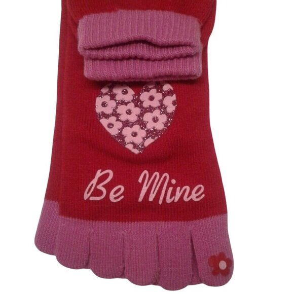 Valentines Day Toe Socks Be Mine Print Red Pink Heart Floral Glitter New - Picture 4 of 4